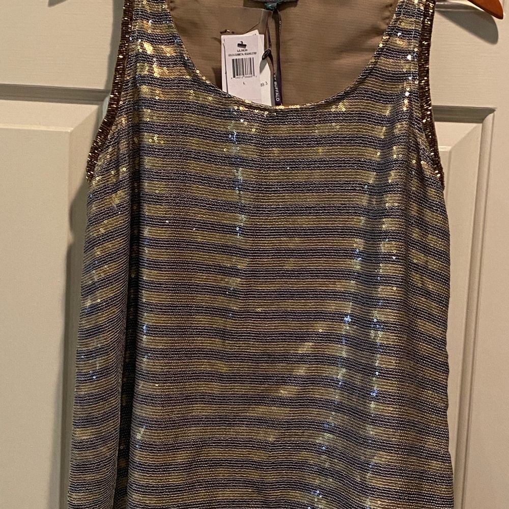 NWT Women's large Gold and Black Sequin Tank Top(e27)